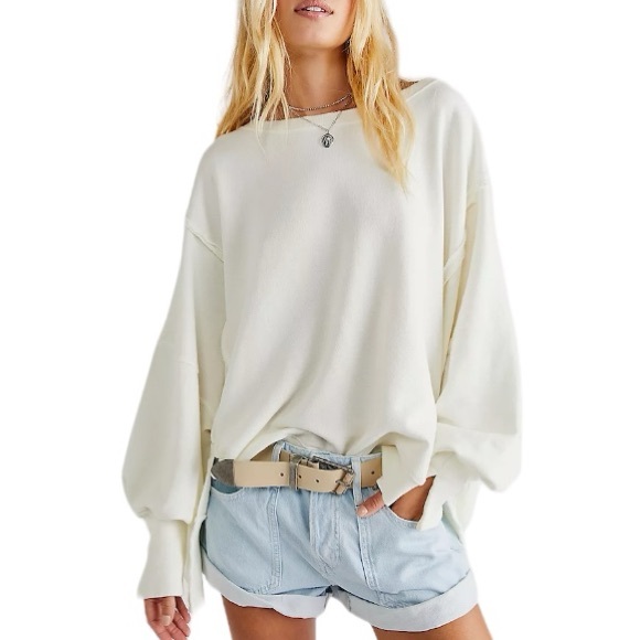 We The Free Camden Sweatshirt in White | Size Large - Picture 1 of 7